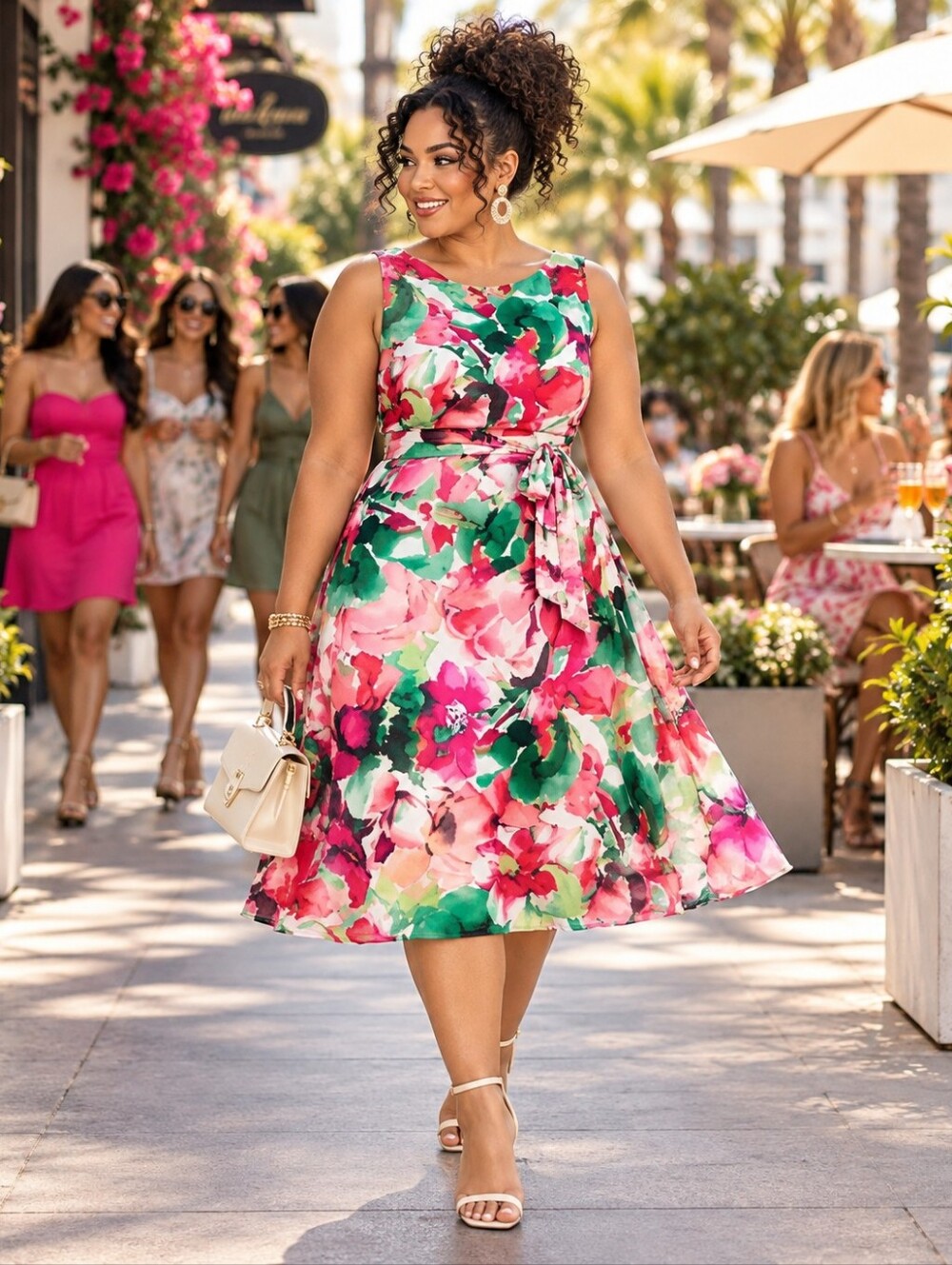 Kasper Floral Tie Waist Fit & Flare Midi Dress Size 18 | Sleeveless | NWT